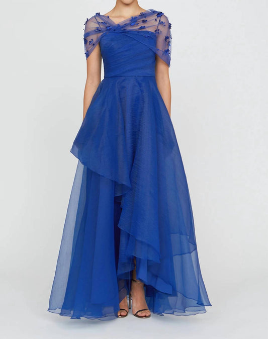 Theia - Atlas Shawl Draped Gown