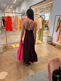 forte forte Nocturne Silk Slip Maxi Dress in red - women's dress - detail view