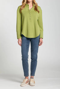 Apny - Grommet Long Sleeve Placket Top