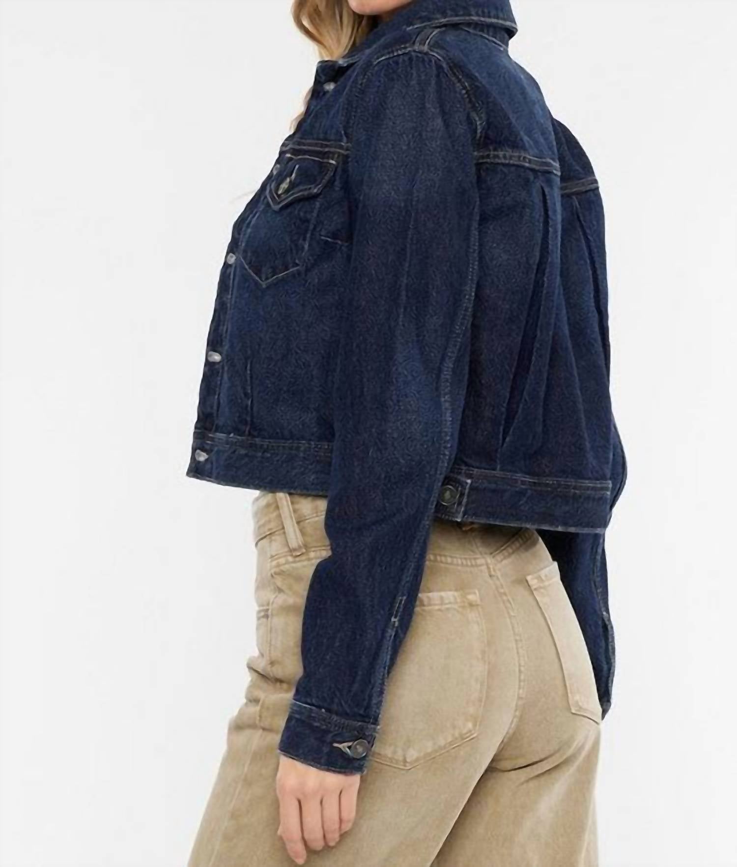 KanCan Front Patch Pocket Crop Jacket in denim - women's jacket - view 5
