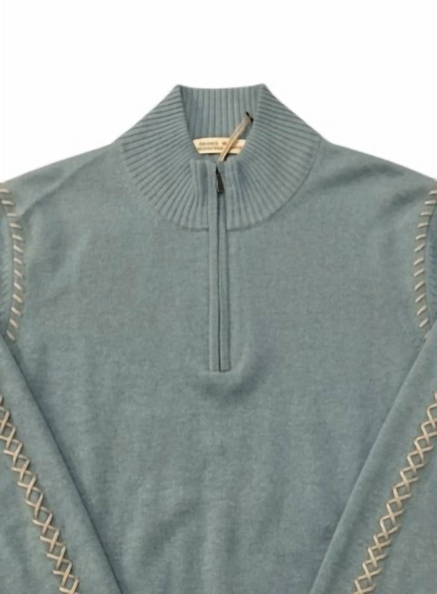 Maurizio Baldassari Men's Dyed Mock Zip Sweater in blue - men's sweater - detail view