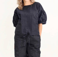 Noen - Crinkle Tie Short Sleeve Blouse