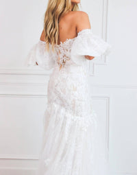 Cinderella Divine - Polly Lace Floral Applique Detachable Off Shoulder Wedding Dress