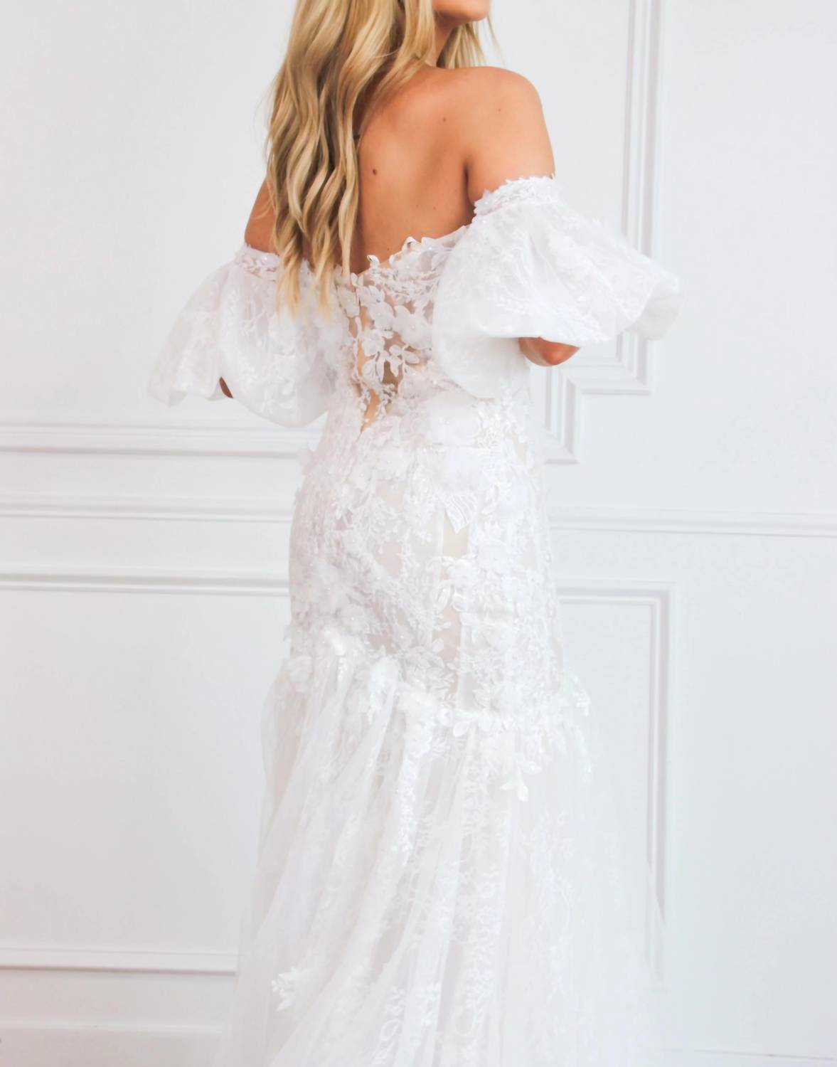 Cinderella Divine - Polly Lace Floral Applique Detachable Off Shoulder Wedding Dress