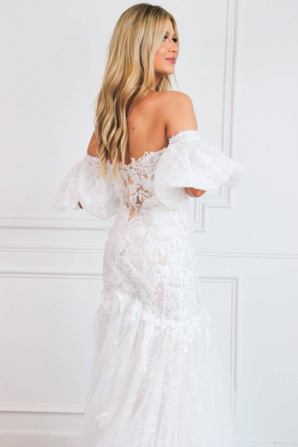 Cinderella Divine - Polly Lace Floral Applique Detachable Off Shoulder Wedding Dress