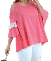 Umgee - Cold Shoulder Ruffle Sleeve Top