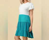 First Look - Block Round Neck Ruffle Dress