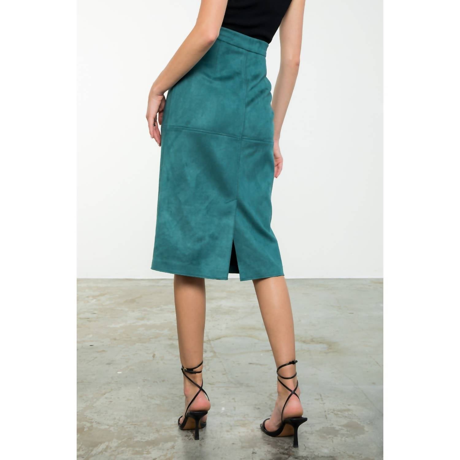 THML Midi Suede Skirt in teal 1 - women's skirt - alternate view