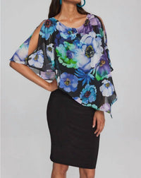 Joseph Ribkoff - Floral Chiffon Overlay Slit Sleeve Sheath Dress