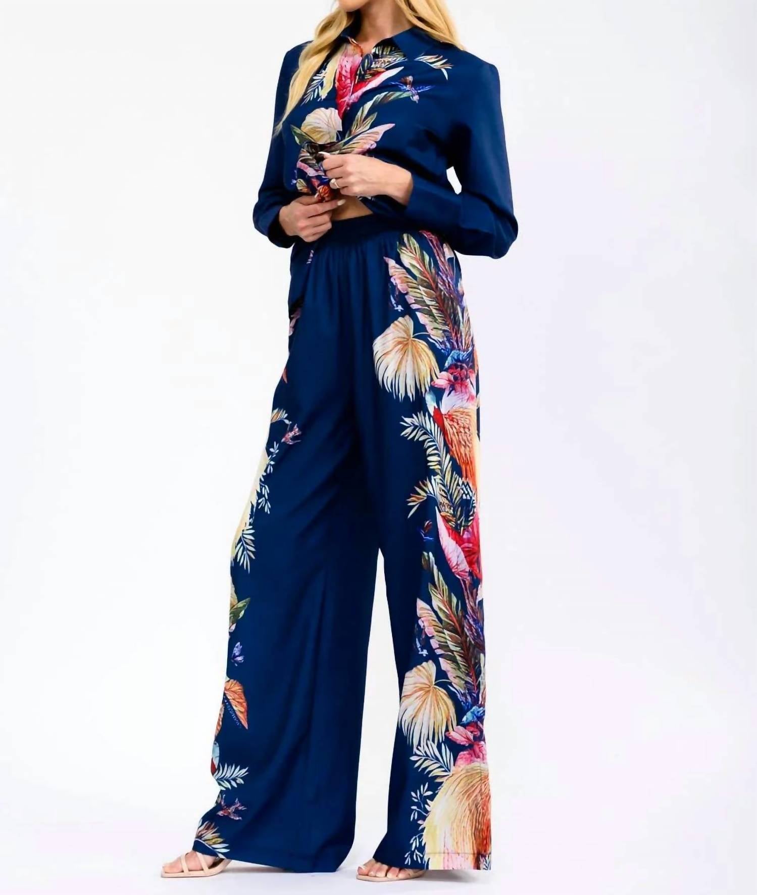 Little Secret Of Mine - Tropical Leaf Wide Leg Pant Set