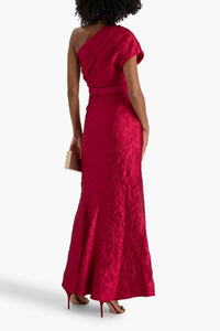 Badgley Mischka - One Shoulder Draped Cloqué Evening Gown
