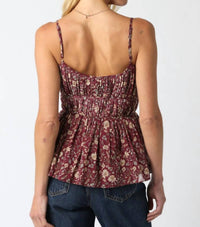 Olivaceous - Floral Pleated Top