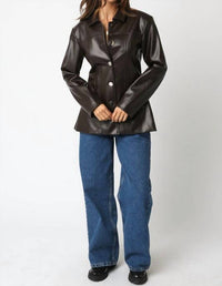 Olivaceous - Lucia Faux Leather Blazer Jacket