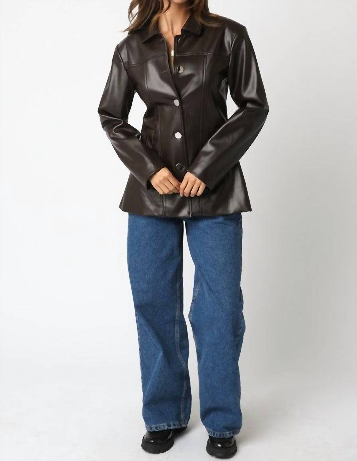 Olivaceous - Lucia Faux Leather Blazer Jacket