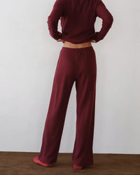 DONNI. Sweater Rib Simple Pant in oxblood - women's pants - alternate view