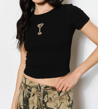 Pretty Garbage Gemma Martini Beaded Baby Tee in black - women's t-shirt - detail view