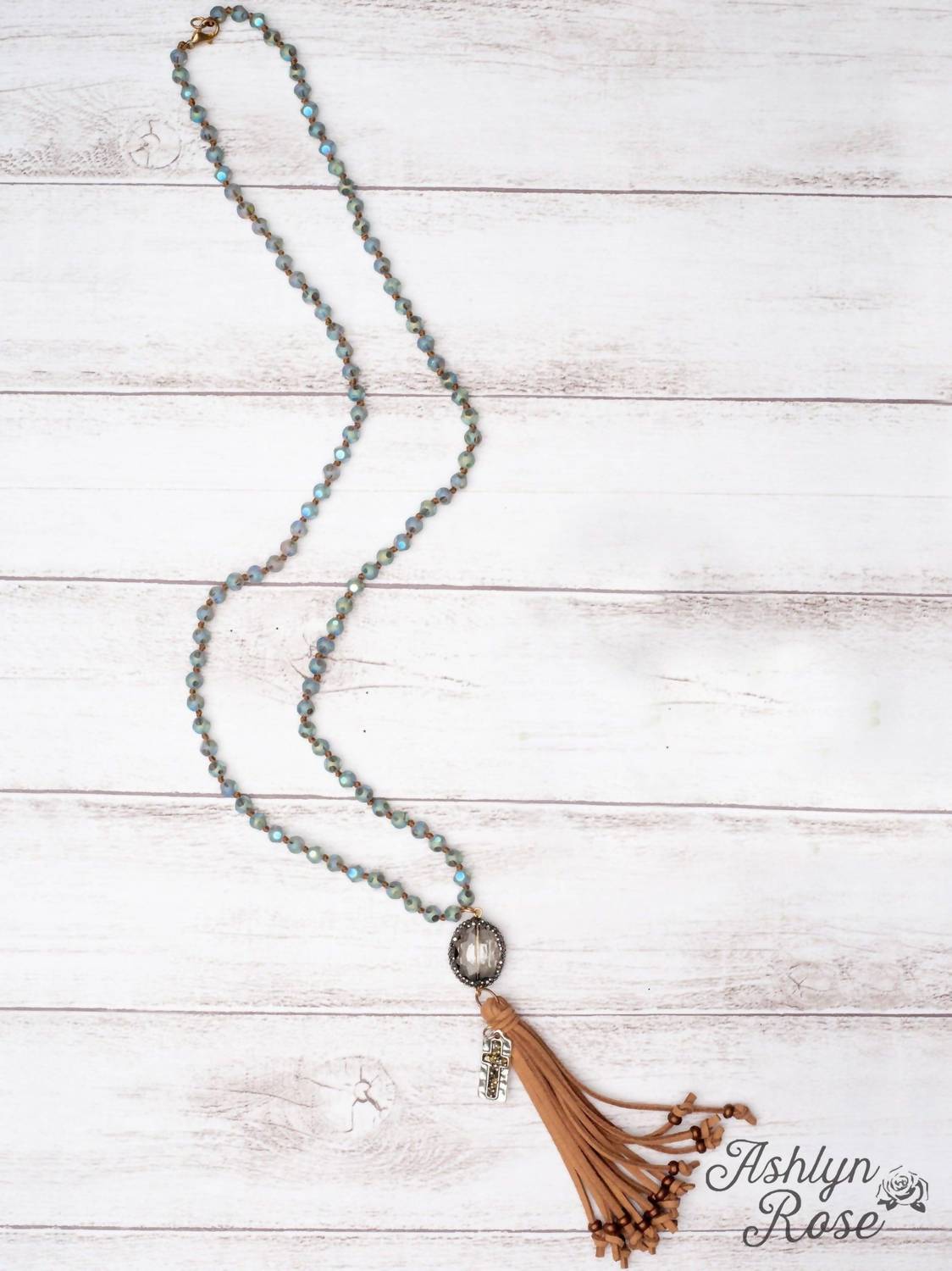 Southern Grace - Women's Make Heaven Crowded Crystal Tassel Cross Beaded Necklace
