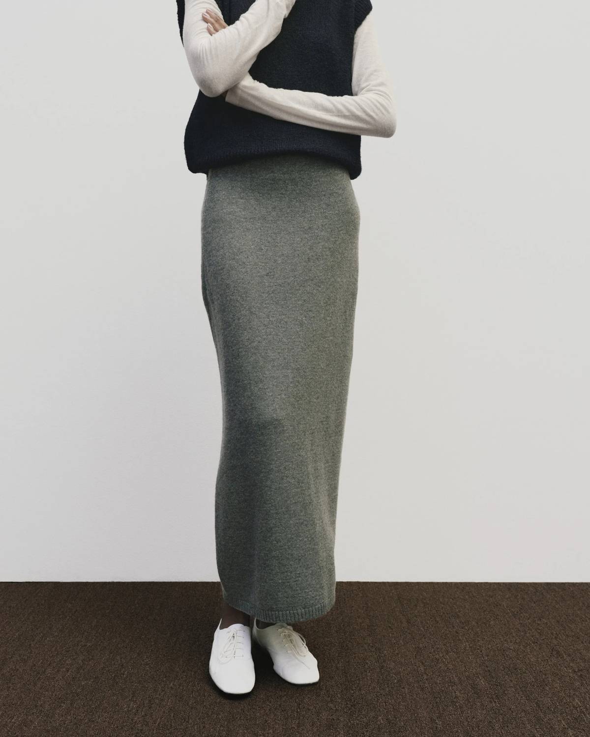 Mijeong Park CASHMERE BLEND KNIT MIDI SKIRT in gray - women's skirt