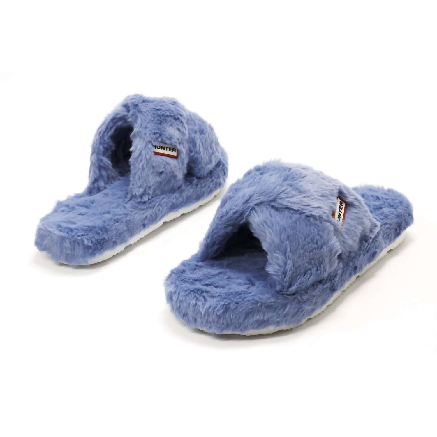 HUNTER Women's Faux Fur Flatform Crossover Slides in stornoway blue - women's shoe - view 5