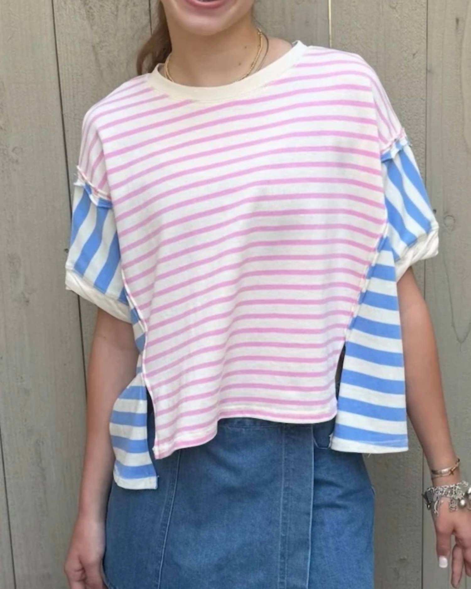 Peach Love - Striped Color Block Thick Tee