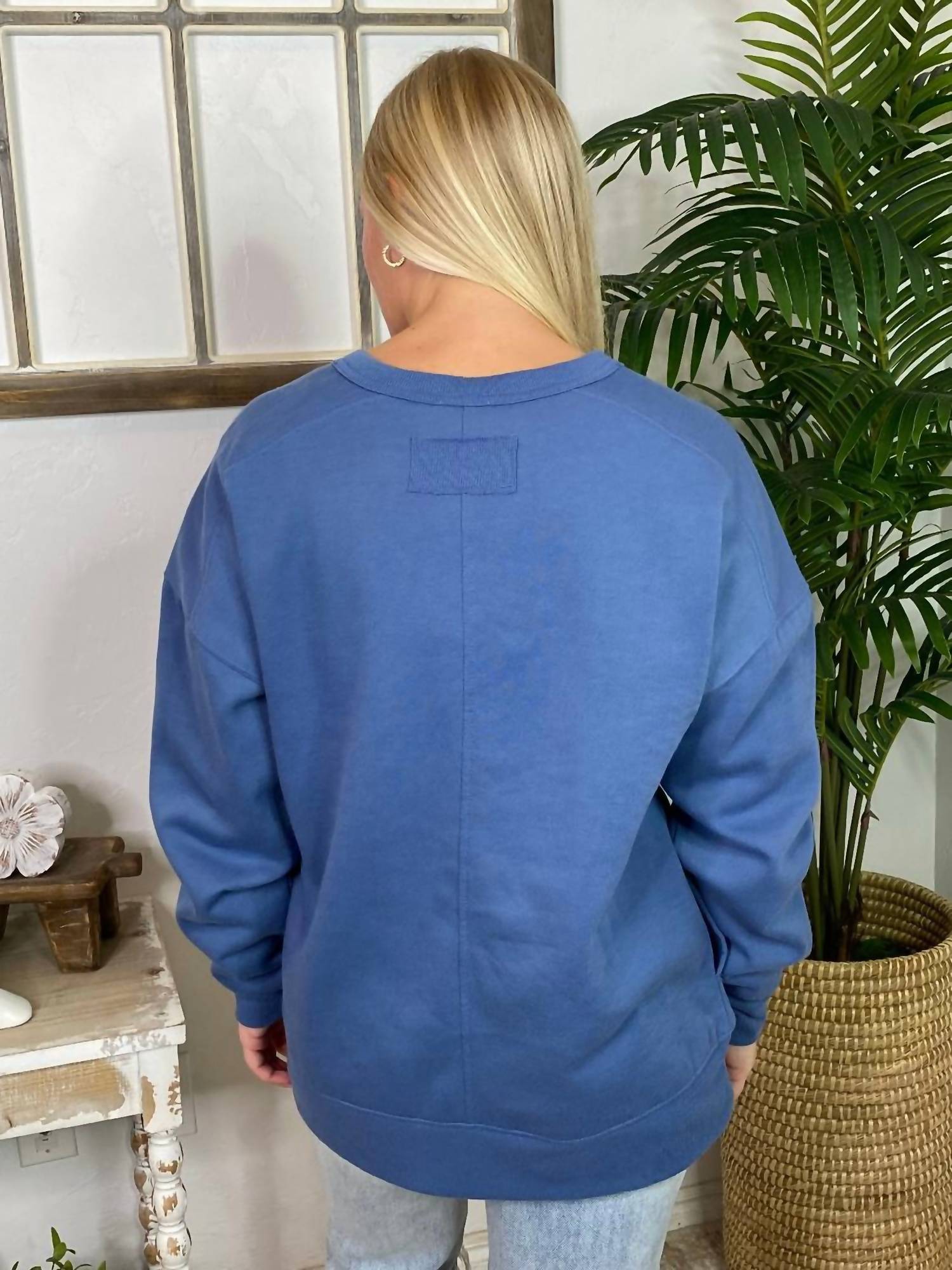 VERY J Pocket Long Sleeve Sweatshirt in denim - women's top - detail view