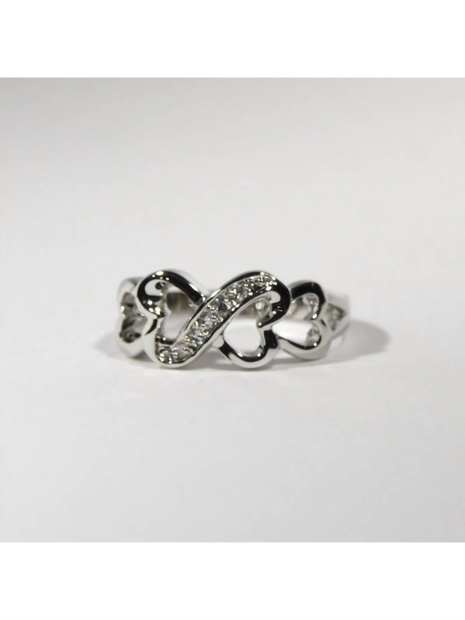 FAIRE Rhodium Plated CZ Four Mini Heart Ring in silver - women's jewelry