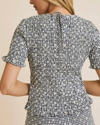 Gilli - Round Neck Half Sleeve Smocked Eyelet Top And Mini Skirt Set