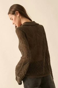 Promesa - Diamond Dust Geometric Crochet Button-up Cardigan