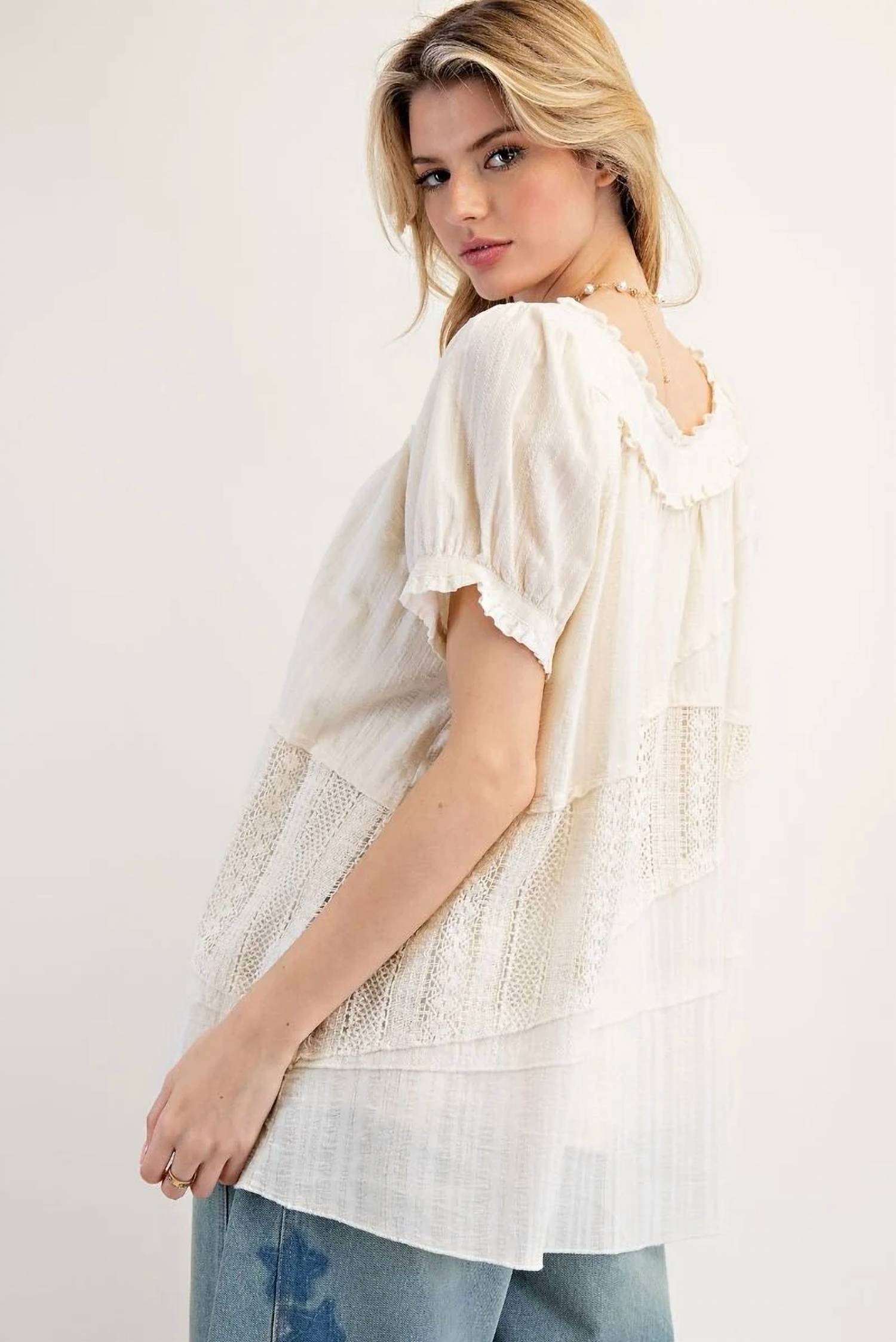 Easel - Lace Mix Mineral Washed Woven Tunic