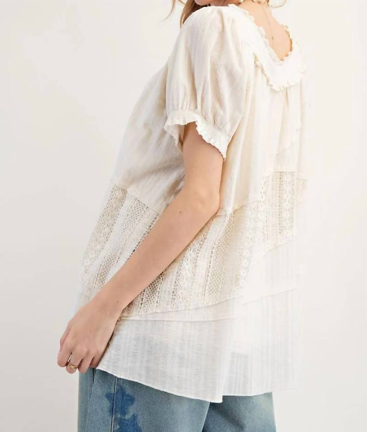 Easel - Lace Mix Mineral Washed Woven Tunic
