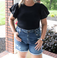 ee:some Ruffled Sweater Bodysuit - Plus in black - women's shirt