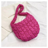 Sweet Cherry Sky - Nylon Puffer Solid Color Purse Tote Handbag Slouch Bag