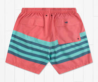 Southern Marsh Men's Barcelona Lines Harbor Trunks in coral and mint - men's swimwear - detail view