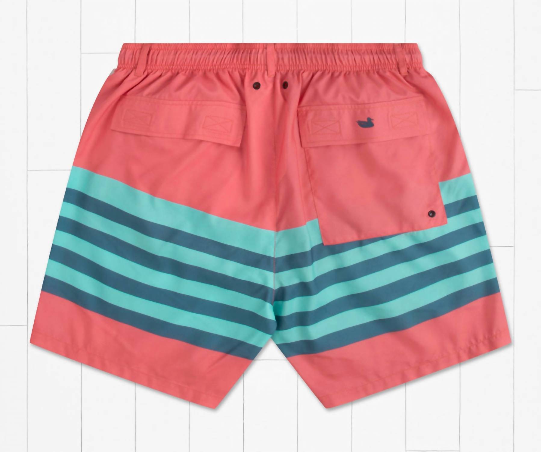 Southern Marsh Men's Barcelona Lines Harbor Trunks in coral and mint - men's swimwear - detail view