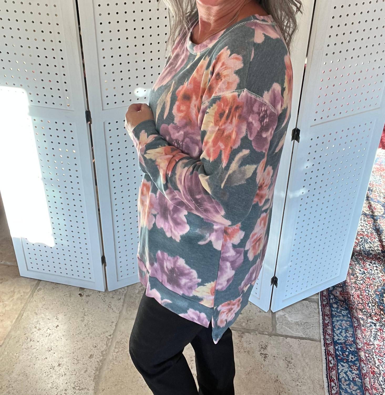Sew In Love - Scattered Blooms Hi-Lo Crew Neck Top