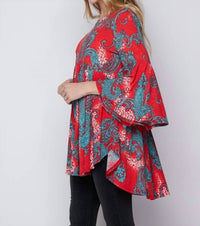 Honeyme - Paisley Print 3/4 Sleeve Blouse