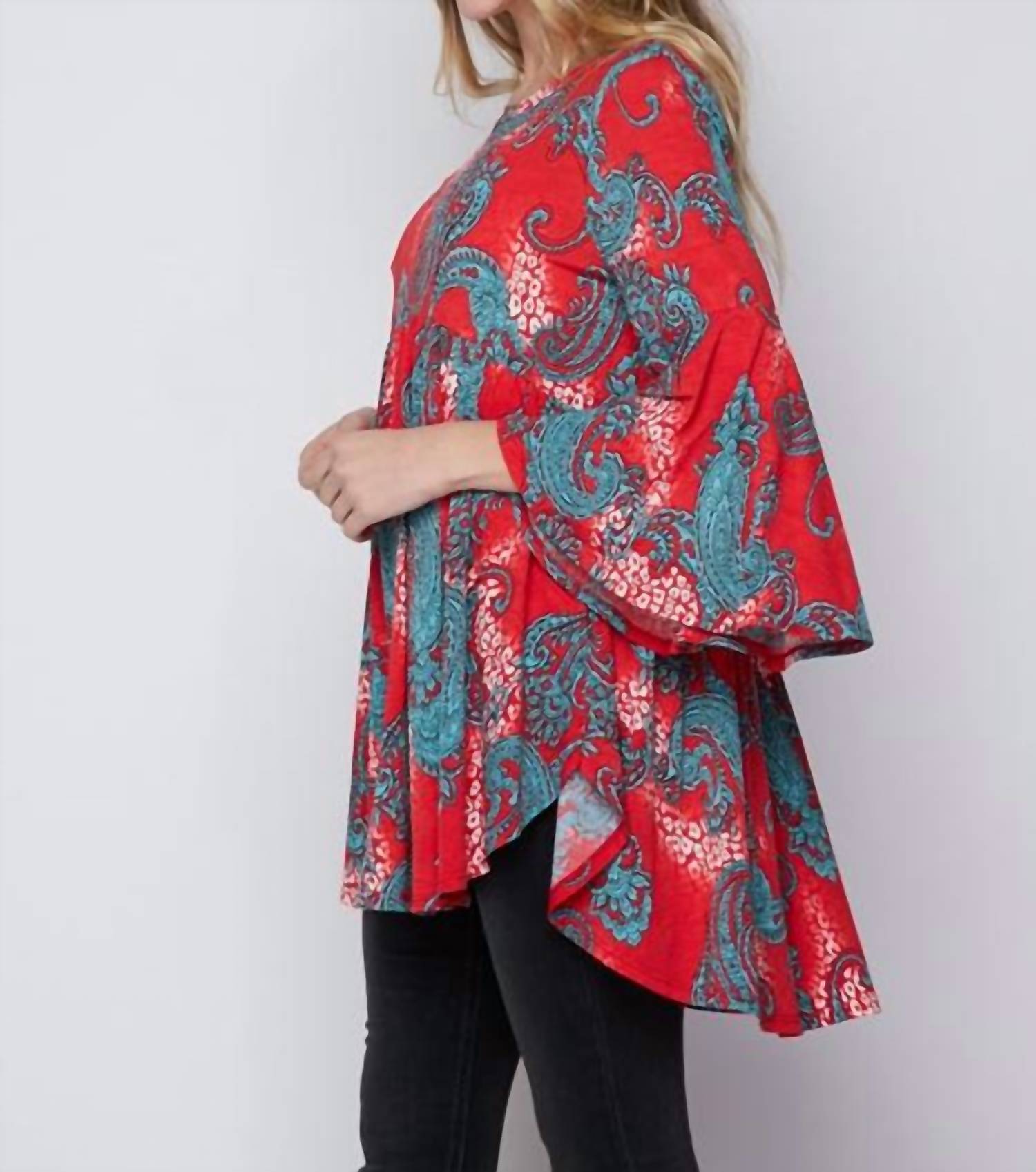 Honeyme - Paisley Print 3/4 Sleeve Blouse