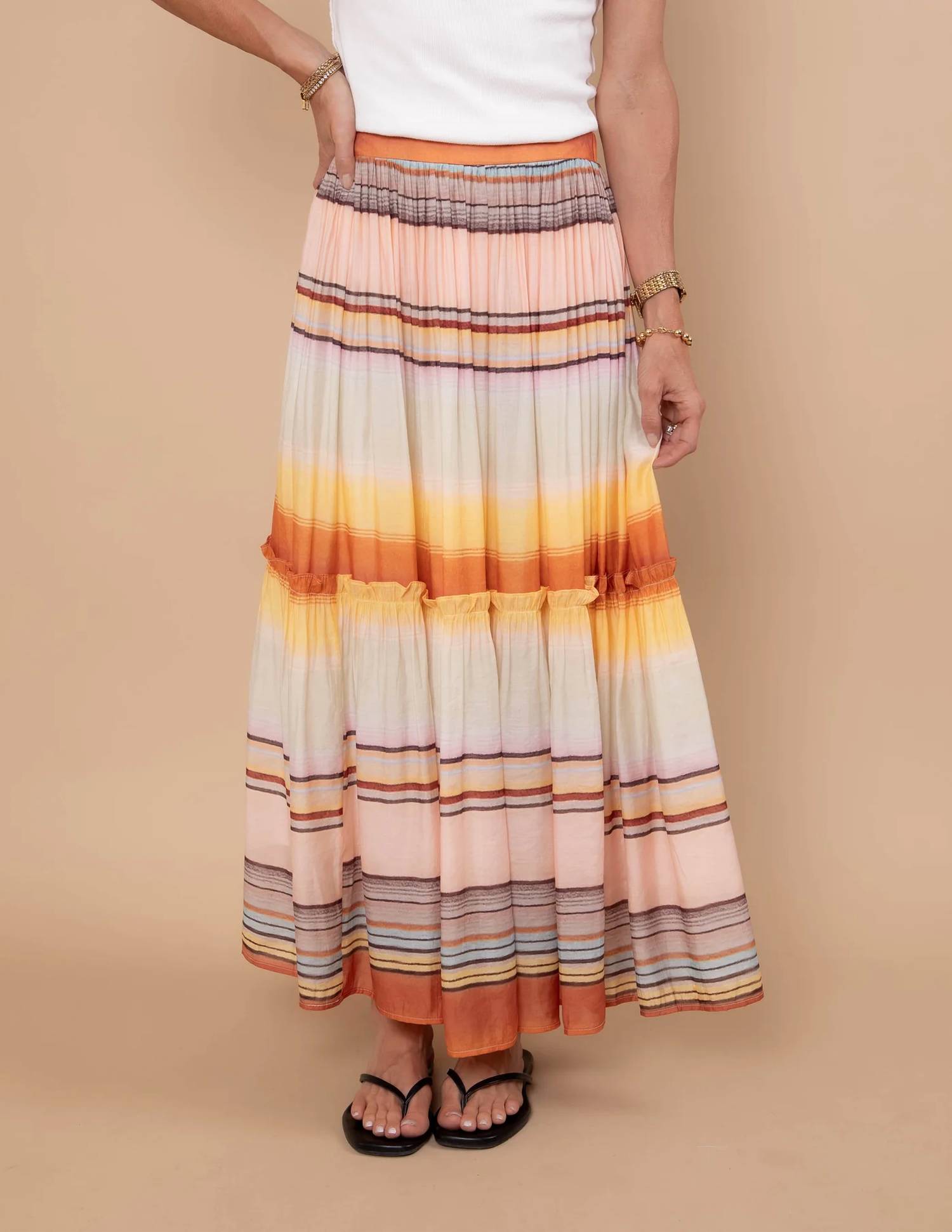 Urban Daizy - Sunset Stripe Tiered Maxi Skirt