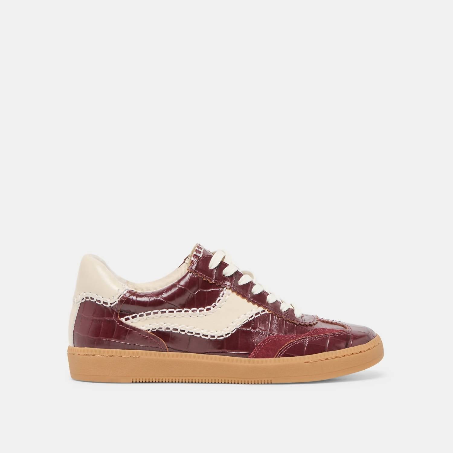 Dolce Vita Women's Notice Stitch Sneakers in oxblood croco embossed leather - women's sneaker