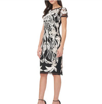 Js Collections - Art Nouveau Illusion Embellished Mesh Dress