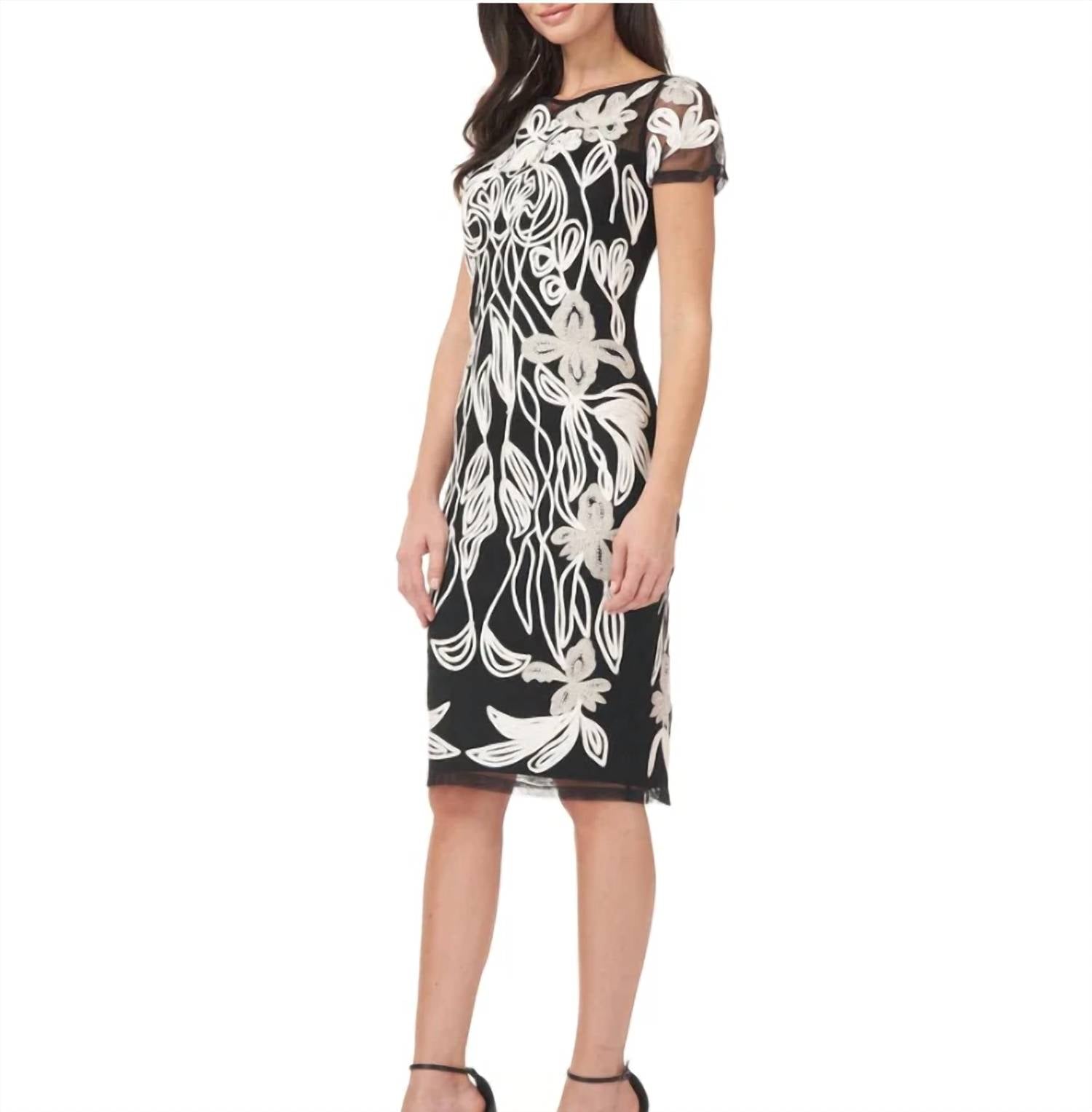Js Collections - Art Nouveau Illusion Embellished Mesh Dress