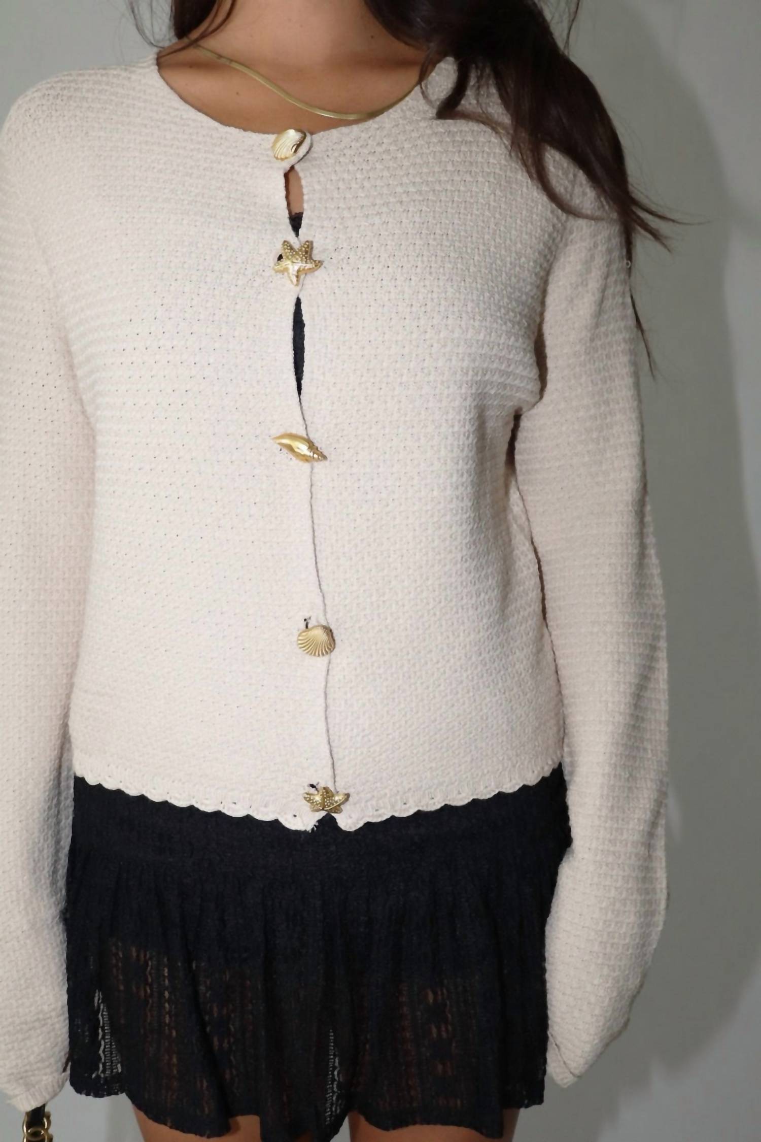 Bailey Rose Shell Button Cardigan in tan - women's cardigan - alternate view
