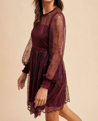 In-Loom - Ruffled Neck Mini Lace Dress