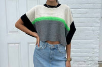 Tricot Chic Short Sleeve Crop Cape Sweater in black and grey - women's sweater