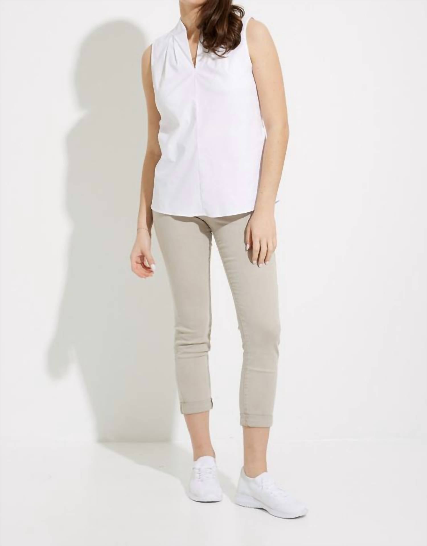 Joseph Ribkoff - Vanilla Pleated V-Neck Sleeveless Top