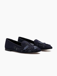 Arteana Women's Flora Smoking Slipper in navy - women's shoe - detail view
