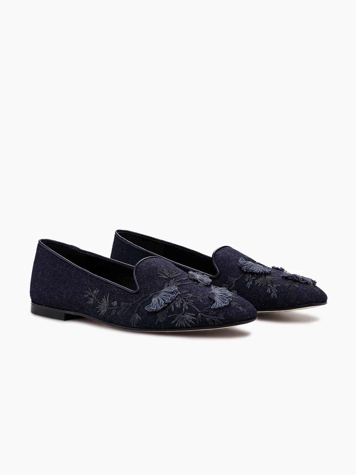 Arteana Women's Flora Smoking Slipper in navy - women's shoe - detail view
