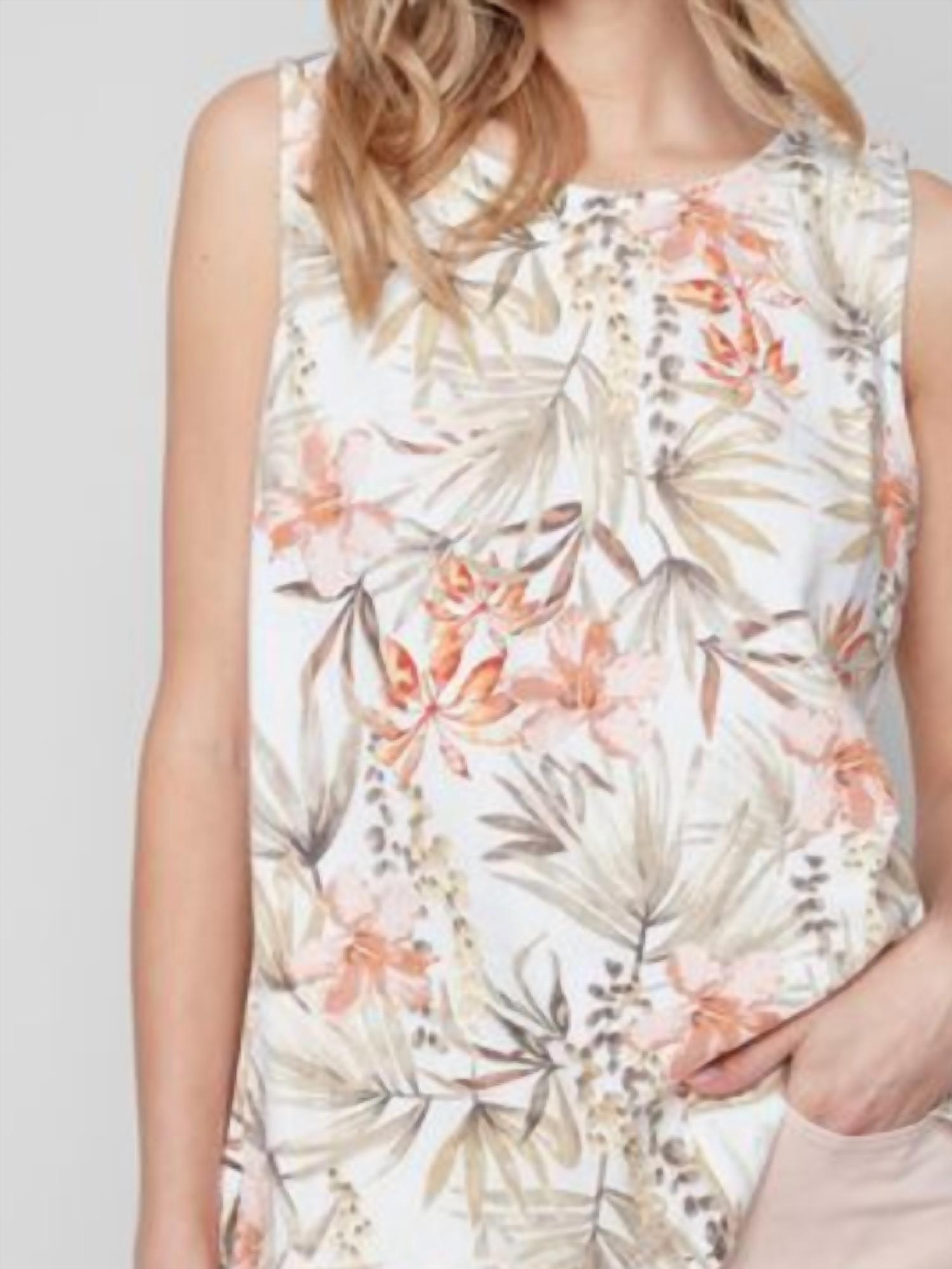 Charlie B - Printed Linen Top With Back Button