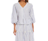 Karen Kane - Stripe Layered Sleeve Shirred Blouse