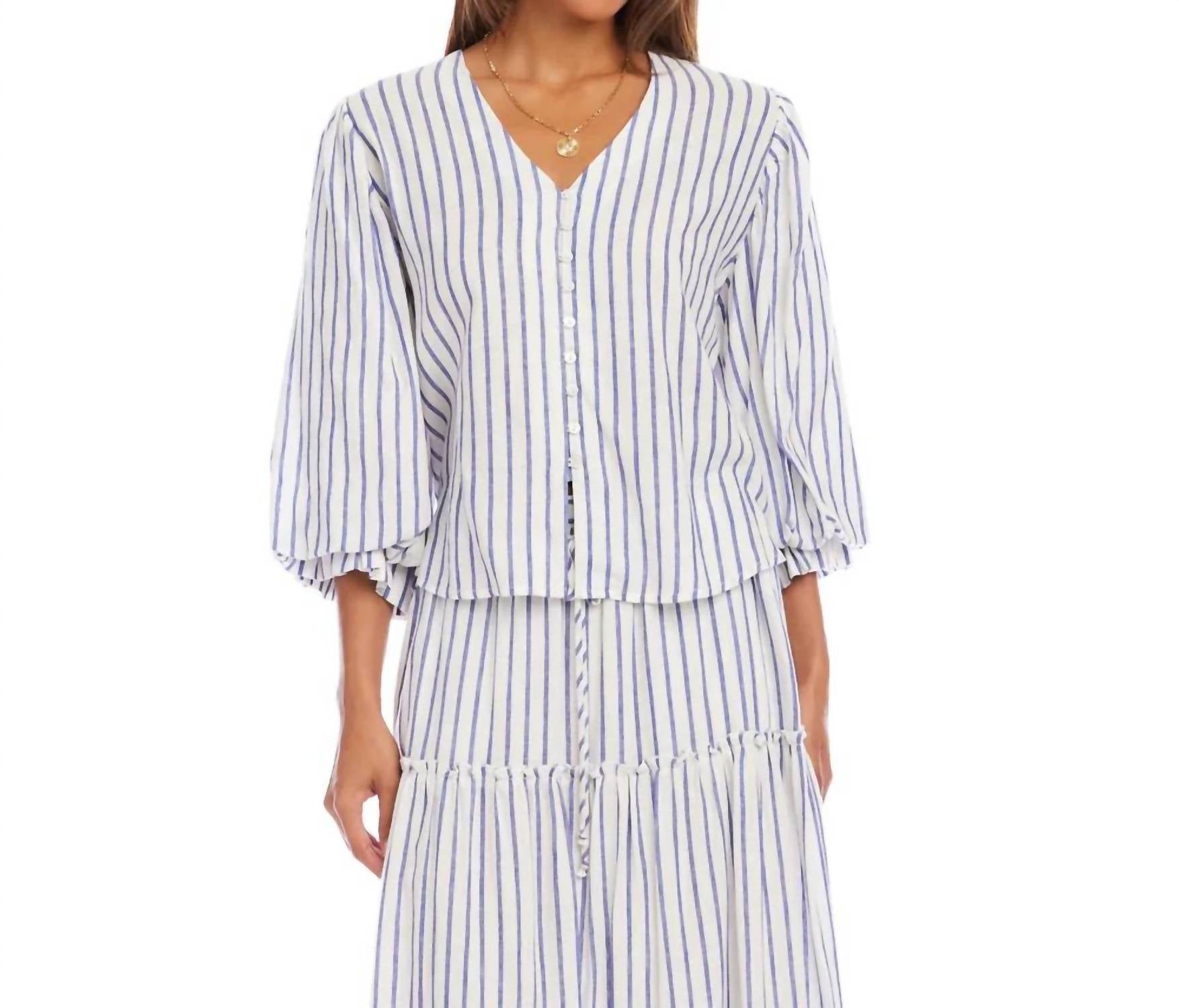 Karen Kane - Stripe Layered Sleeve Shirred Blouse